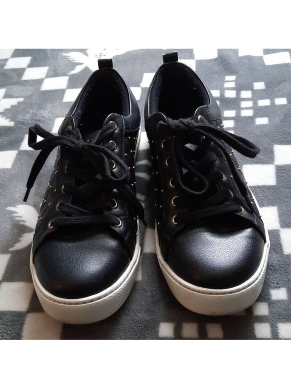 Aldo Black Faux Leather Wicardowia Studded Sneakers Size 9